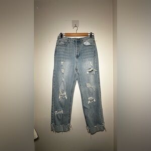 Baggy high waisted distressed jeans